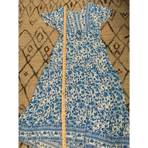 GREAT CONDITION BEAUTIFUL Women's Dress, Women Blue Floral Print Sashes Pleated - Picture 6 of 7